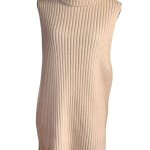Cream Ribbed Turtleneck  sweater dress Sleeveless Cozy Minimalist knit Tunic